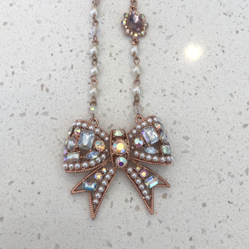 Betsy Johnson Rose Gold Bow Necklace